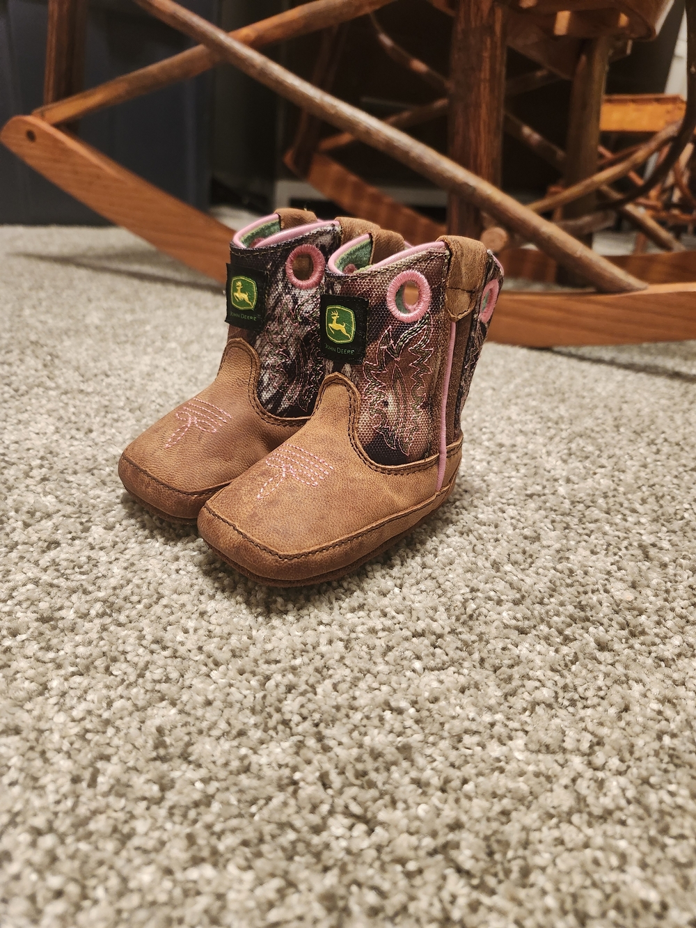 John Deere Brown and Pink Toddlers' Cowboy Boots